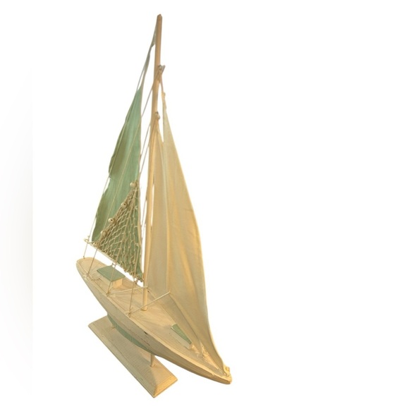 Vintage-Style Rustic Sailing Boat Model - Wooden Yacht with Fabric Sails - NWOT - Picture 6 of 8